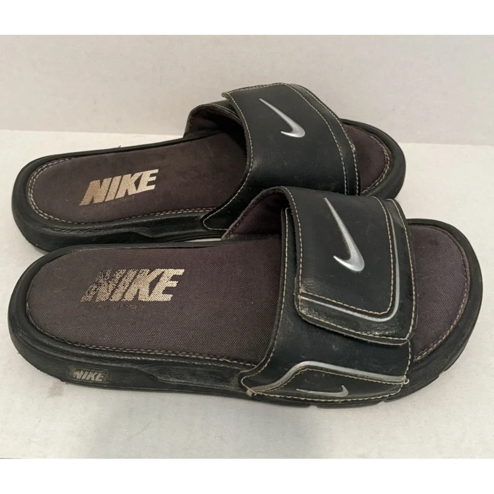 Nike Comfort‎ Slide 2 Sandals Men's Size 7 Black Swoosh Memory Foam 415205-002